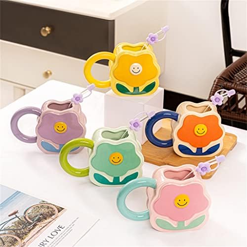 Copa de cerâmica em forma de flor Yfqhdd, caneca de café para caneca infantil de caneca infantil de caneca infantil de palha