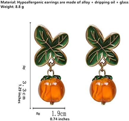 Brincos de Tomate de Frutas 3D Brincos para Mulheres Garota Cute Kiwi Frutas de vidro Brincos de comida com folhas verdes
