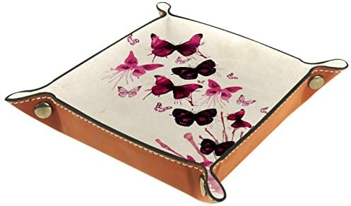 Bandejas de mesa do escritório Muooum, borboletas rosa, bandeja de manobrista de couro caixas de sorda