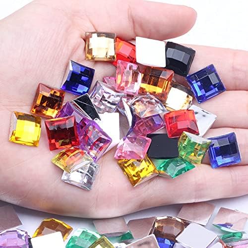 200pcs 12mm strass acrílico Squas quadradas Facetas de Terra Flatback Muitas cores cola traseira plana em contas Diy Unh