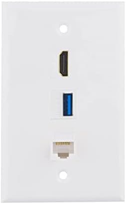 Placa de parede Halokny 3Port HDMI Placa de parede USB, 1 x Jack HDMI + 1 x Cat6 RJ45 Ethernet + 1 x USB 3.0 Jack