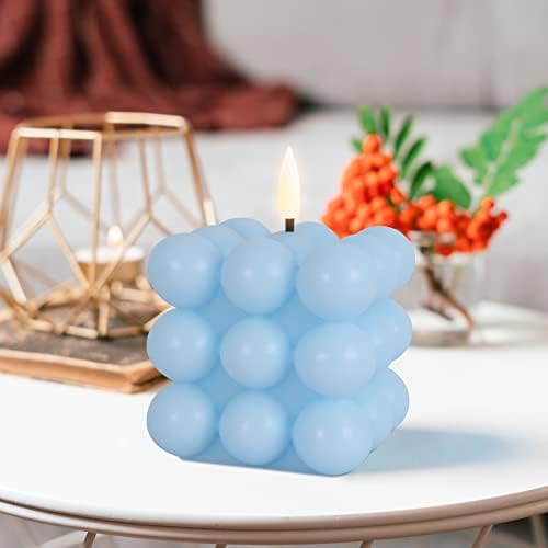 Velas de bolha sem chamas de Duduta Blue com timer remoto, 3 em x 3 em pisque de velas de cubo de cera LED operado pela bateria