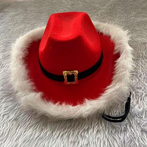 Ladigasu Santa Cowboy Hat - LED chapéu de cowboy piscando com acabamento em penas - tamanho adulto