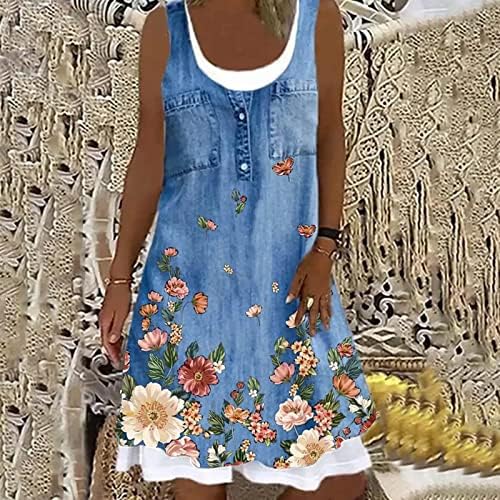 Vestidos de verão lcziwo para mulheres falsas 2 peças estampas florais praia curta curta vestido com mangas de calça redonda de
