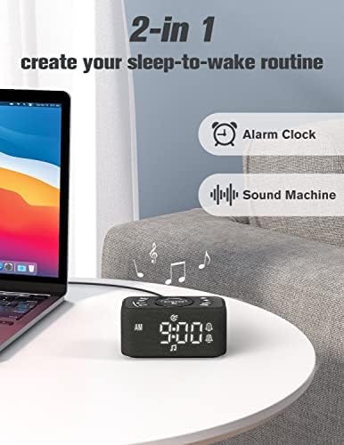 Máquina de som de despertador duplo Reacher, diminuição, volume ajustável, timer de sono, backup da bateria, sons acordados suaves,