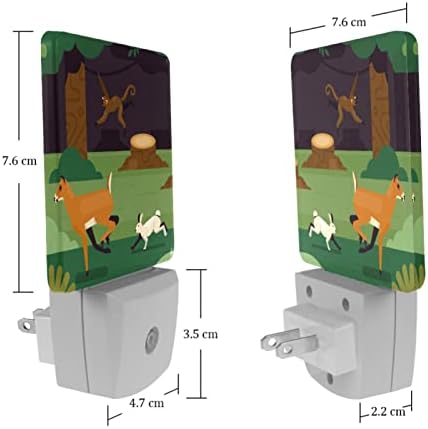 2 Pack Plug-in Nightlight Night Night Light Rabbit Horse Monkey Ilustração com Dusk-to-Award Sensor for Kids Room