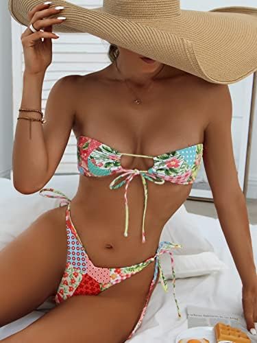 ROMWE FLROAL BANDEAU TOP E TIE LIDADO BIKINI DE ARIMENTOS DE ARIMENTOS