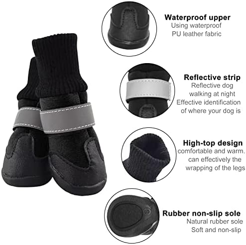 Botas de cachorro de 4 peças de 4 peças, sapatos de estimação à prova d'água protetora não deslizante, sapatos de algodão de cachorro,