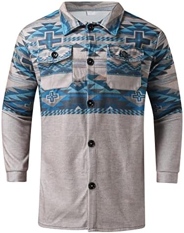 Jaquetas de inverno masculino botão acima da lapela jaqueta tribal camisa de flanela impressa asteca ocidental camisa de flanela