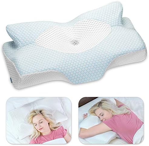 Almofado de espuma de memória cervical Elviros, travesseiros de contorno para pescoço, travesseiro de cama ergonômica ajustável