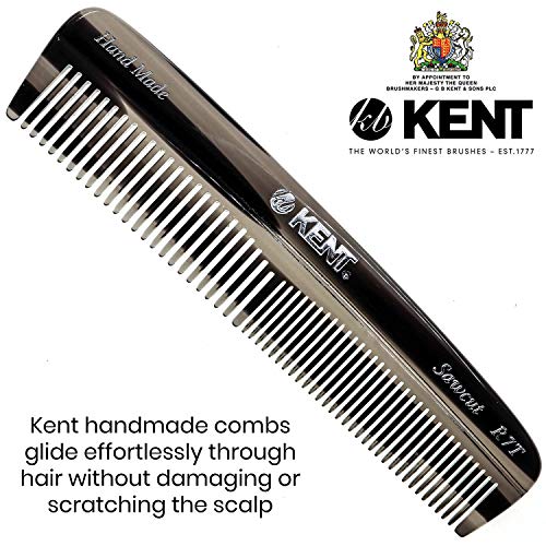 KENT R7TG Grafite Pão de bolso de cabelos duplos, pente de dente fino/largo pequeno para cabelos de estilo, barba e