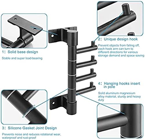 Ganchões de casaco girando para pendurar com 4 braços giratórios, gancho de toalha de parede de vários banheiros,