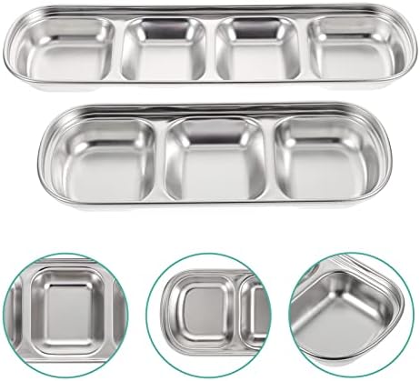 Bandeja de animais de estimação de compartimento tigelas de comida: 2pcs aço inoxidável tigela de gato dividido pratos