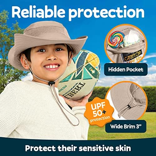 Geartop UPF 50+ Kids Sun Hat para proteger contra raios solares UV - Chandeiro infantil e chapéus de sol para crianças acampando