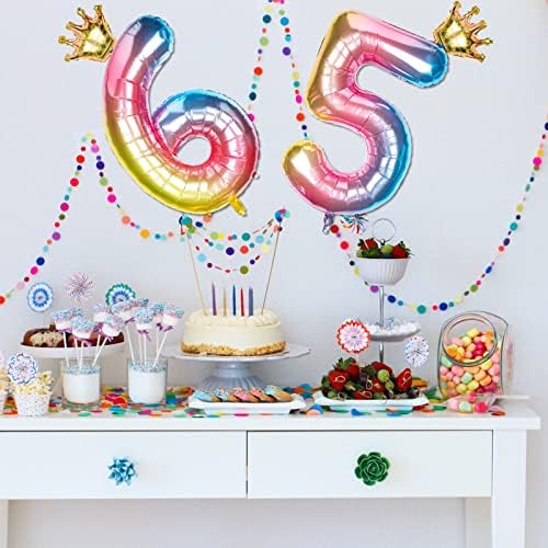 Luter 40 polegadas Rainbow Number Balloons 6, números coloridos de balão de hélio com coroa removível, balões de