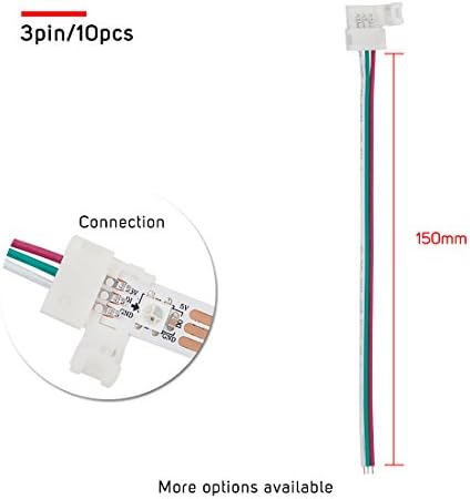 BTF Lighting 10pcs 3pin 10mm de largura de largura com 15 cm de comprimento do conector DIY sem soldas de soldado Condutor de conector