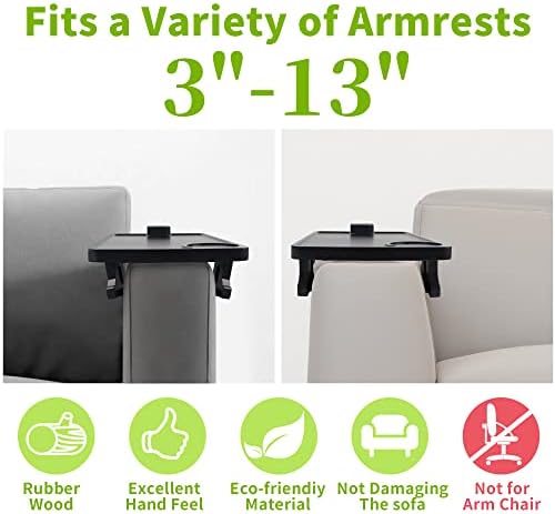 15x9,8 polegadas Tabela de braço de sofá - Bandeja de sofá dobrável de borracha forte Clipe de mesa de mesa na mesa lateral