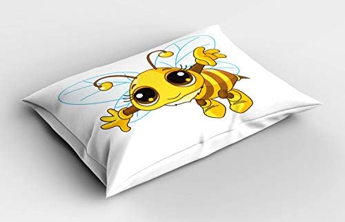 Almofada de abelha de mel lunarável, inseto com os olhos e esboços de desenho animado, travesseiro impresso de tamanho padrão