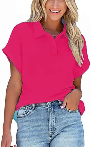 Camisas de pólo de tamanho grande para mulheres, soltar ombro de lapidação de manga curta Tunica tops casuais sólidos