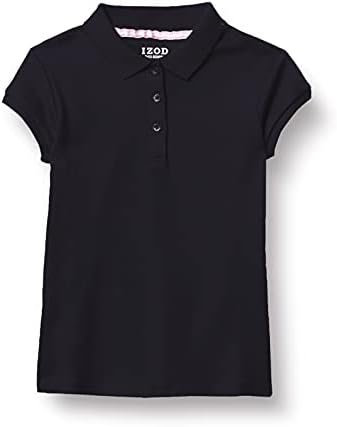 Izod Girls 'Uniform School Slave Camisa Polo, Fechamento de Button, tecido de bloqueio confortável e macio