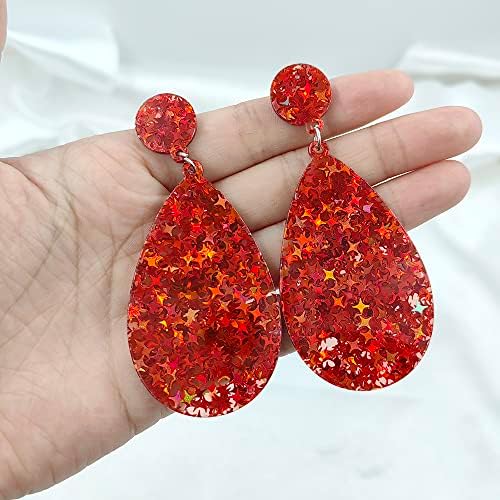 Brincos de glitter acrílico Saiba de lágrima redonda com lantejoulas de brincos de estrela brilhante Bohemian Geometry Teardrop