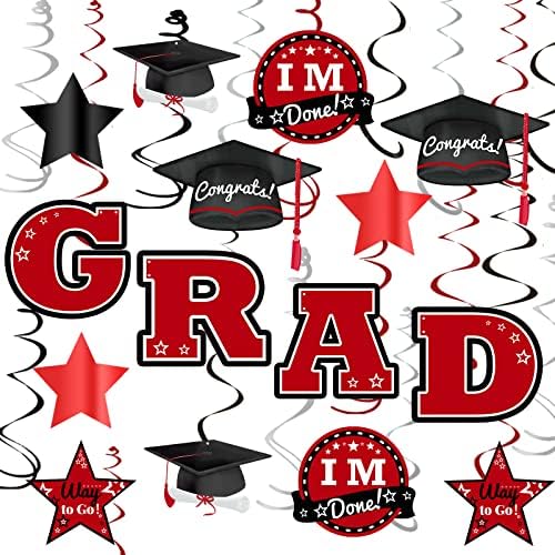 Decorações da festa de graduação do coro de coelho 2023: 36 PCS Classe de 2023 Festas de graduação, redemoinhos de redes vermelhas e