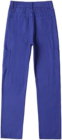 Calça jeans feminina moda cor sólida cor solta ajuste casual calça de carga de calça de jeans de calça de jeans médios