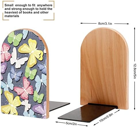 Butterflies Padrão nos suportes de tecido Livros de madeira estampa decorativa Ends para Shelve pack de 1 par