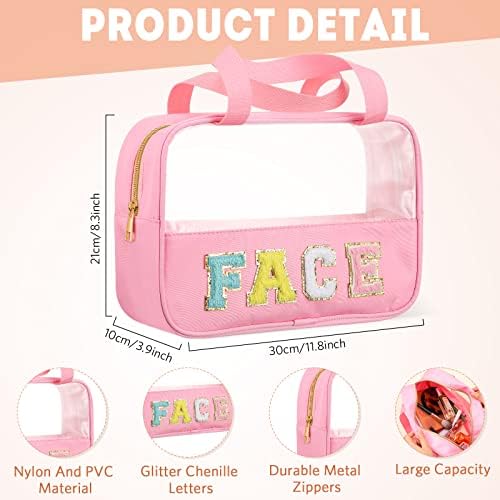 4 PCs Chenille Letter Nylon Bolsa de maquiagem Pvc Pouches de zíper transparente para bolsa portátil bolsa de viagem portátil Polícia