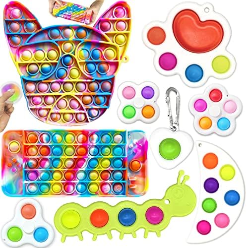 9 PCs Pop Fidget Toy Conjunto, Push Popper Fidget Pack com bolha de fidget, alívio do estresse e brinquedo anti-ansiedade para crianças