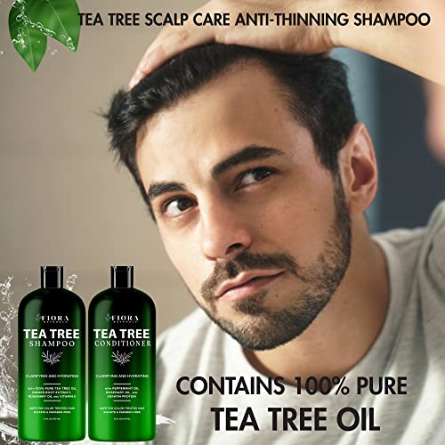 Shampoo e condicionador conjunto com óleo da árvore do chá - xampu de caspa sem sulfato, extrato de hortelã e gengibre - shampoo espessante
