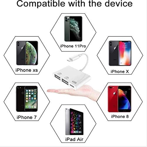 Adaptador de câmera USB da Sharllen Lightning, iPhone MFI certificou 3 em 1 dual USB OTG Reader Connector de carregamento