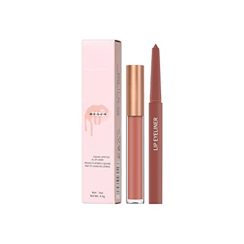 NPKGVia 2PCS Lip Liner e batom de maquiagem conjunto 1 batons líquidos aveludados + 1 correspondência de lapidação lisa etapa