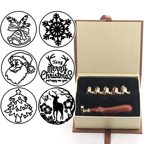 Conjunto de carimbos de vedação de cera, Wasole 6 peças Árvore de Natal Elk Snowflake Papai Noel Claus Sealing Wex Selinos de