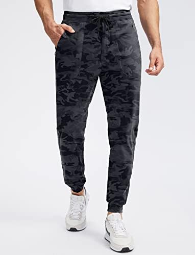 Pudolla Men's Men's Fleece laded Joggers Sortpants com 3 bolsos com zíper calças quentes para o inverno Golfe de ginástica