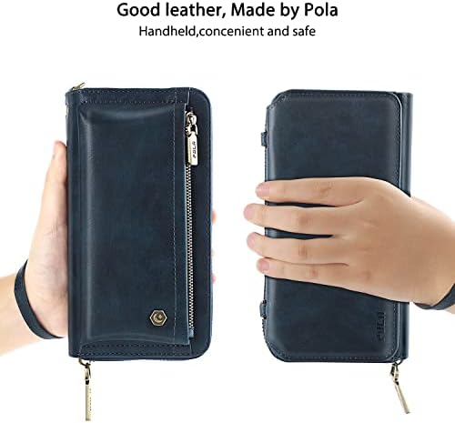 Petocase para iPhone 13 Pro Max Wallet Case, bolsa de zíper multifuncional com pulseiras de tampa traseira magnética