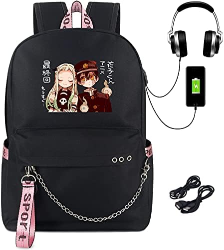 ROFFATIDE Anime Backpack Hanako Kun Laptop Fit Fit Fit 15 polegadas Laptop School School Travel Daypack com porta USB Port & fone de