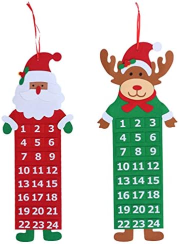 Calendário de natal AMOSFUN 2PCS Papai Noel Claus Rena Fabric Calendário Calendário pendurado Ornamento de Natal