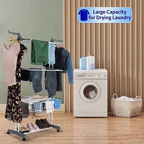 Rack de secagem de roupas de roupas de luxo - aço inoxidável dobrável de 4 camadas e rack de secagem dobra