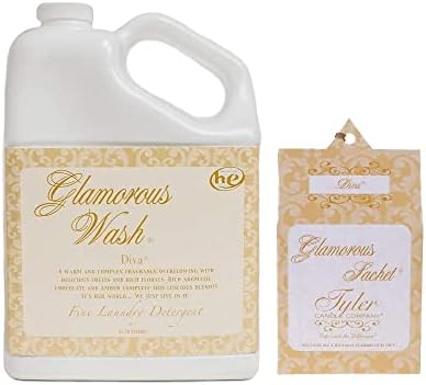 Tyler Candle Glamourosa Wash Diva Lavanderia detergente 128oz com pacote de saquetas de diva