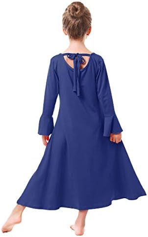 Vestido de dança de louvor para garotas garotas de sino sólido de manga longa Liturgical Liew Fit Length Length Loja