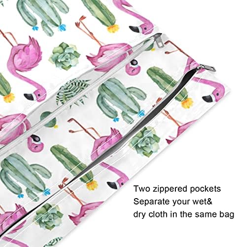 Zzxxb flamingo cactus impermeável bolsa molhada fralda reutilizável saco molhado com bolso com zíper para viajar besteiras de