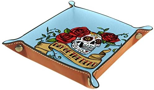 Lyetny Day of the Dead Skull Rose Blue Organizer Bandeja Caixa de Armazenamento Caddão Caddy Desktop Alteração da carteira