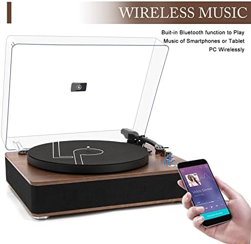 LP & No.1 Bluetooth Record Player com alto-falantes estéreo, plataforma giratória de tração de correia de 3 velocidades para