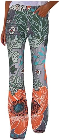 Calças de cintura alta de Firero para mulheres com zíper mais tamanhos com zíper Floral Bell Bottom calça de perna larga de