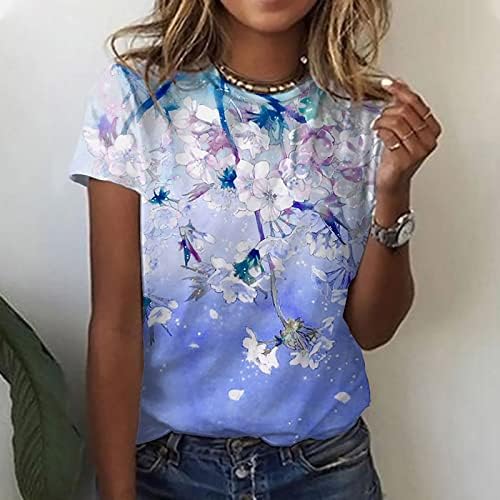 Camiseta floral de impressão para mulheres engraçadas de verão de verão casual fit