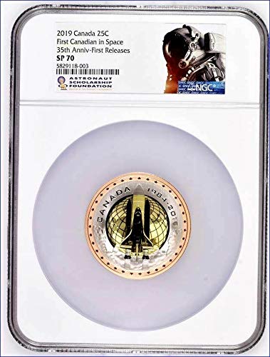 2019 CA Canadá RCM Tri-Metal Primeiro canadense no Space Libere primeiro a Apollo Label 25c SP70 NGC