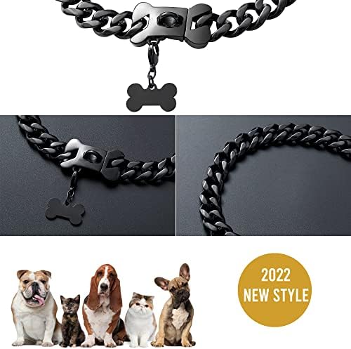 Colar de cachorro preto de corrente preta 15mm colar de cachorro cubano preto com fivela segura fivela preta Chain Chain Metal Collar