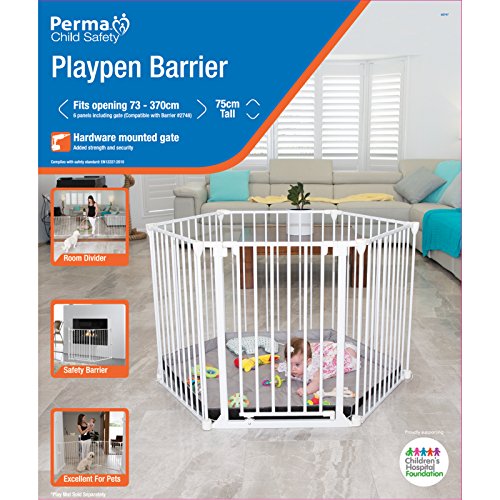 Perma 3 em 1 Playpen, Jarte de brincadeira e portão de bebê-6 painéis, branco