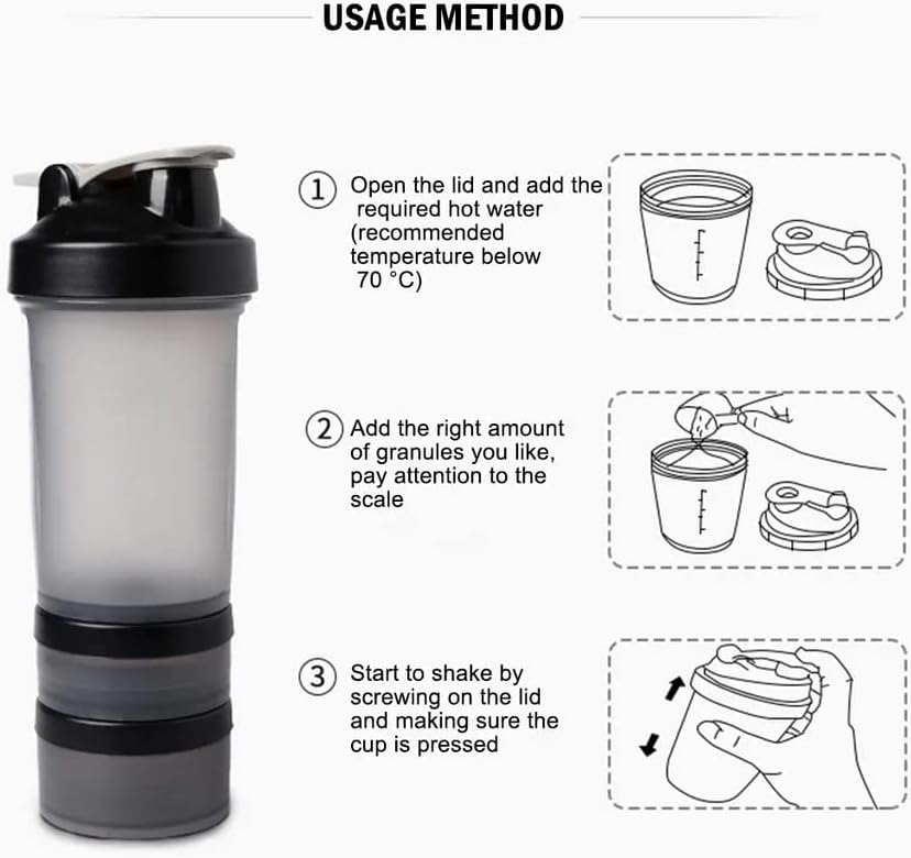 Garrafa de Shaker de Proteína de Ginástica de 16oz com organizador de comprimidos e armazenamento para proteínas em pó